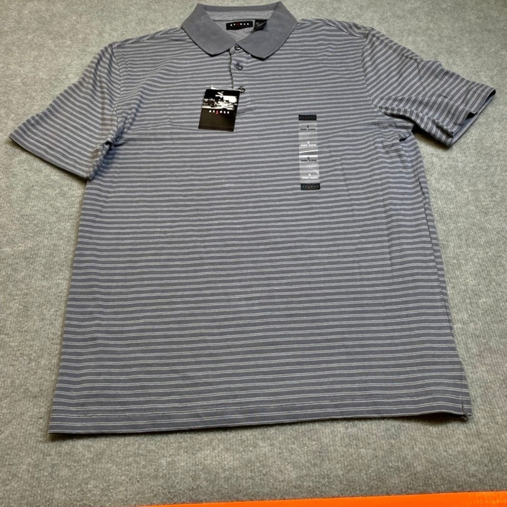Axcess Polo Shirt Mens Small Gray Striped Short Sleeve Cotton Casual Top